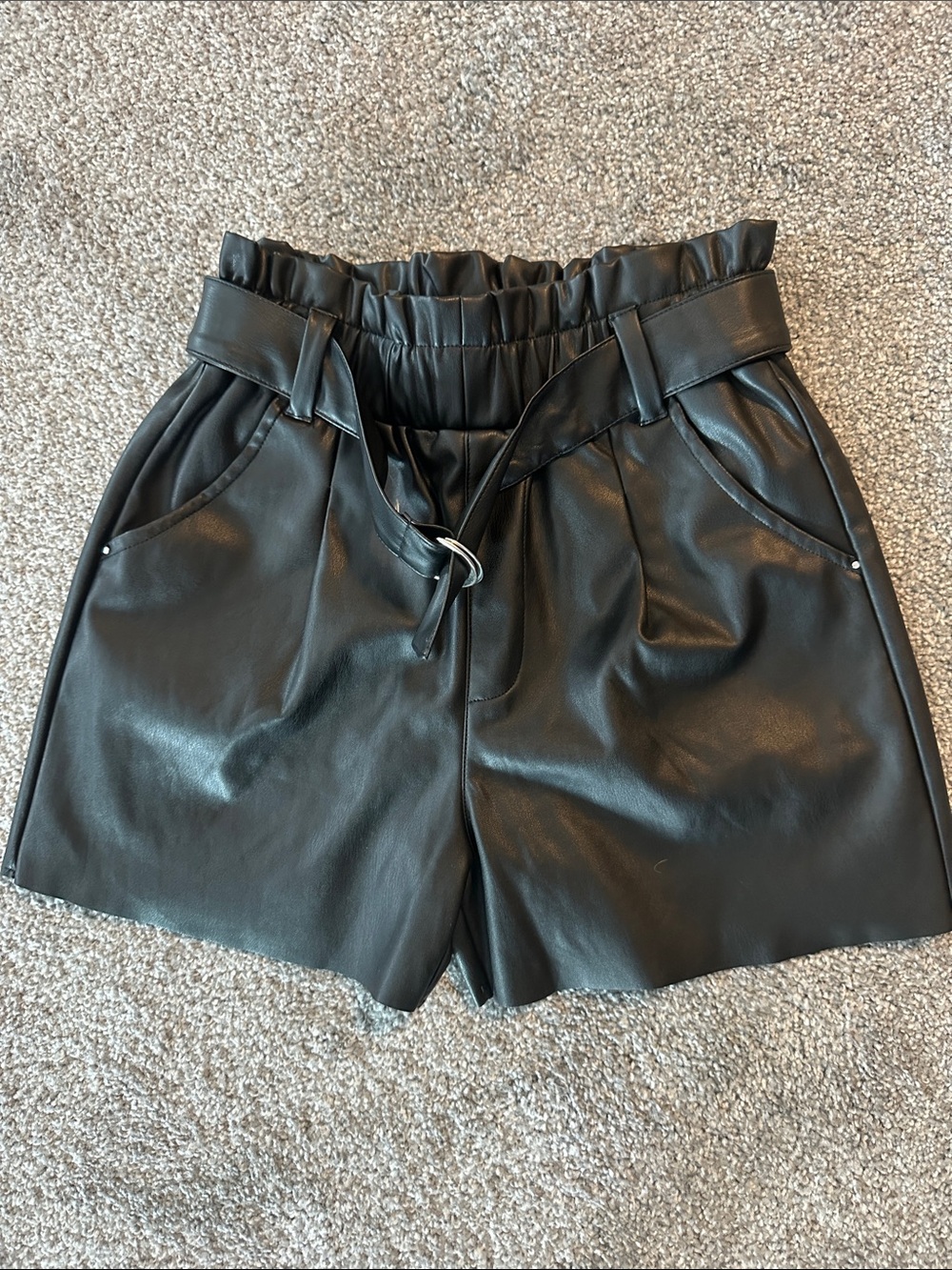 Mayoral Black Faux Leather Paperbag Waist Shorts with Belt